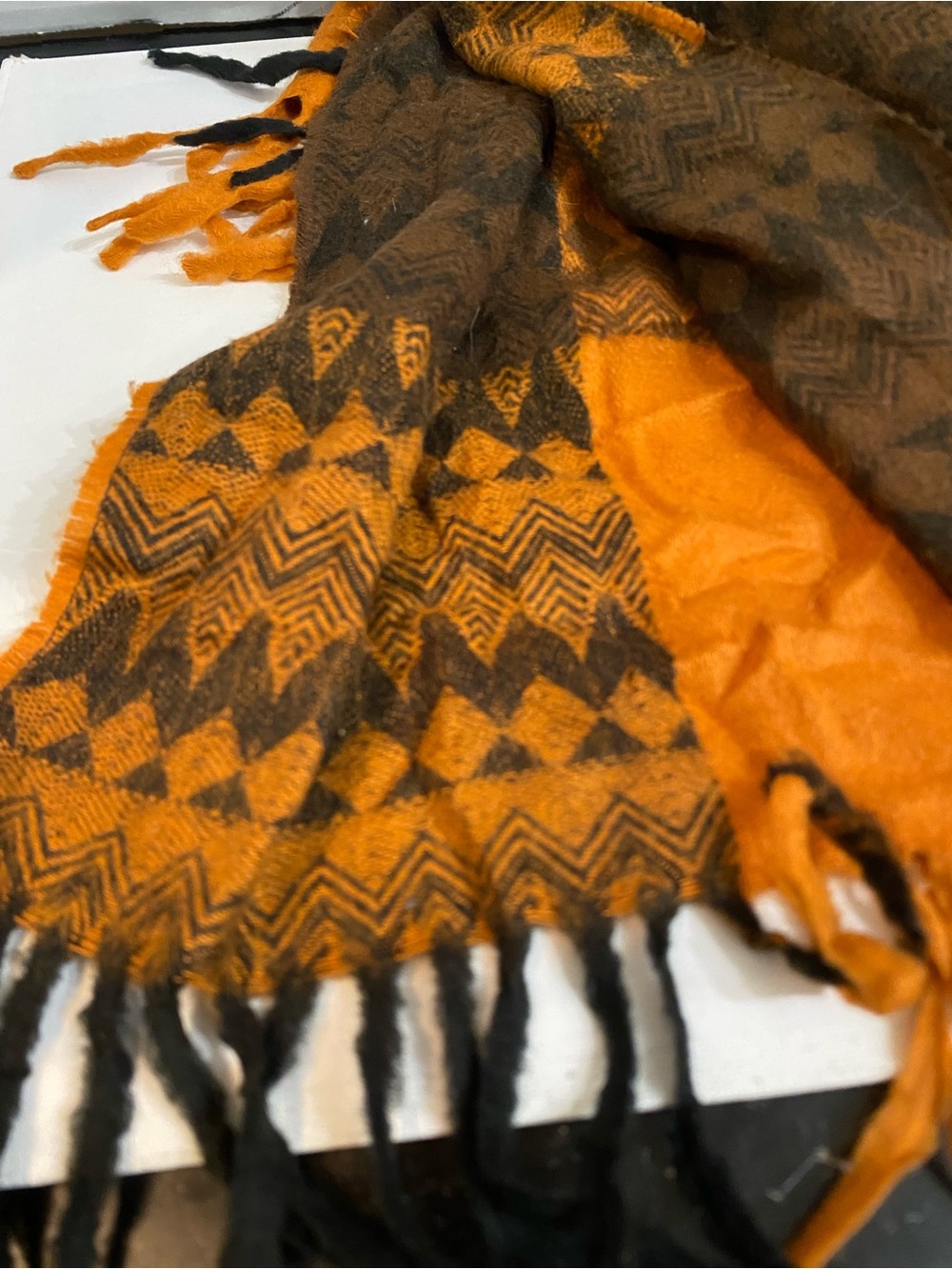 Orange and Brown Geometric Fringed Wrap Scarf - Women Accessories
